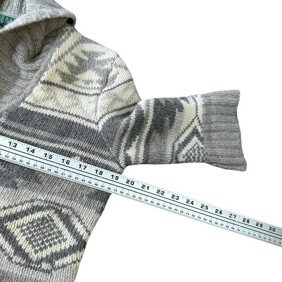 Vintage Lauren Ralph Lauren Aztec Cardigan Sweater Womens PM Gray Wool LRL - Picture 7 of 9